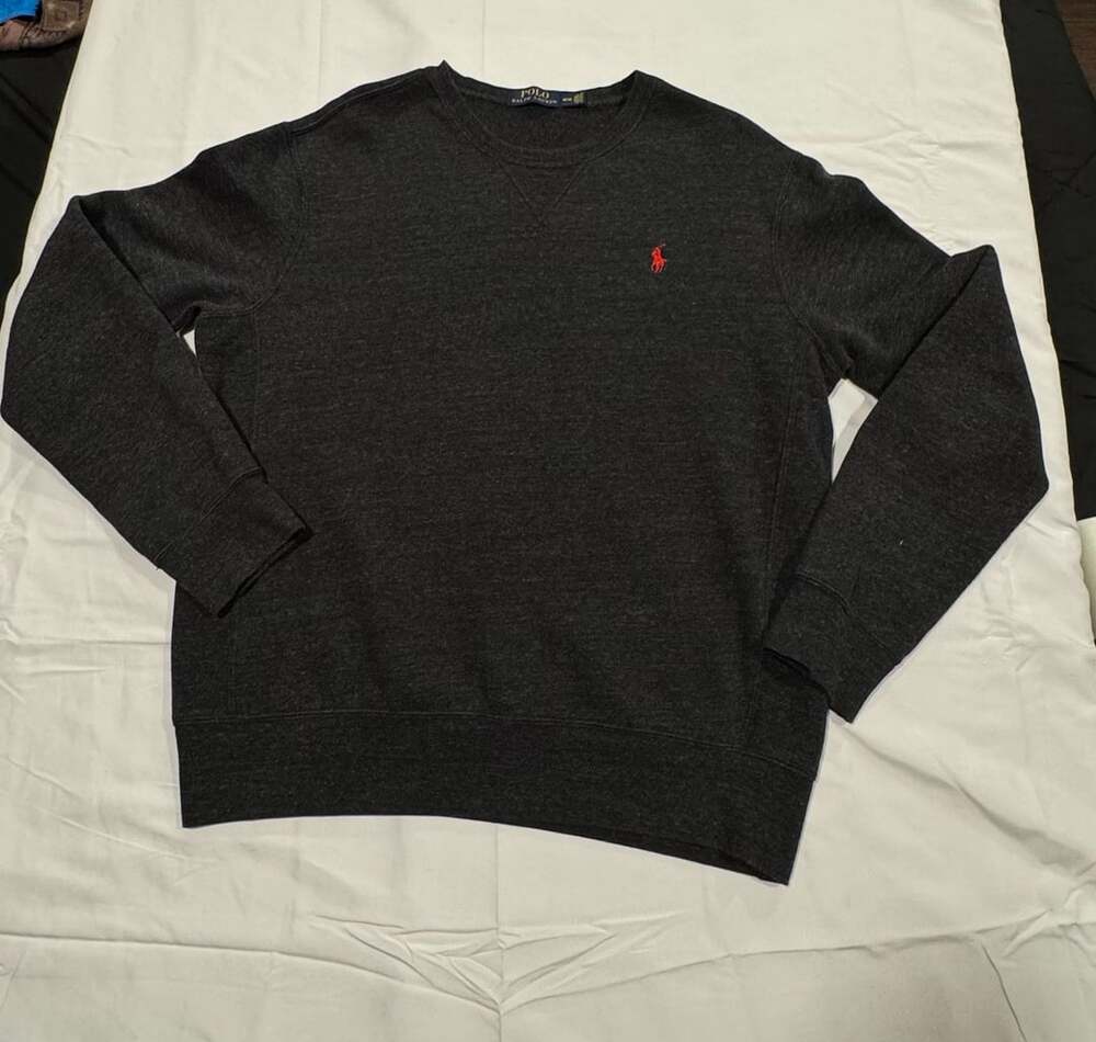 Y2K Polo Ralph Lauren Men's Dark Gray crew neck sweatshirt